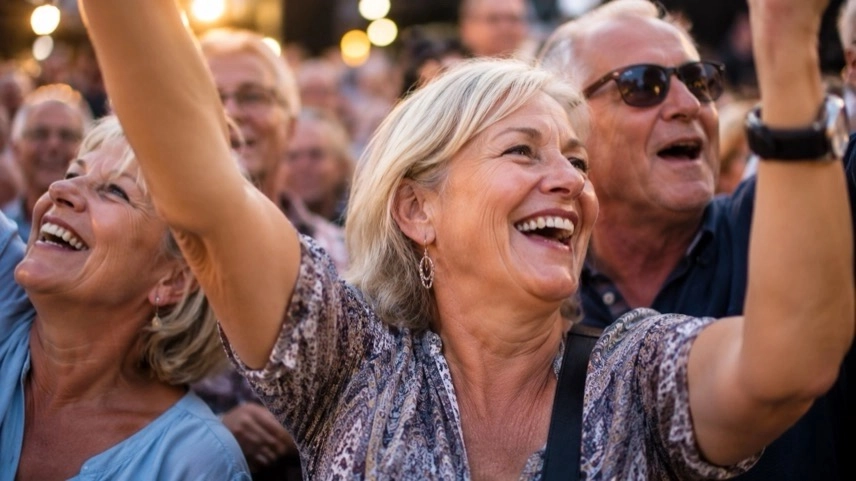 Open-Air-Bühne auf dem Brettener Marktplatz bei einem sommerlichen Musikfestival mit Besuchern am Abend