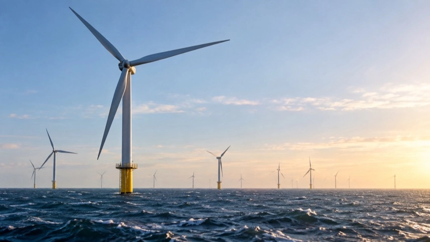 Offshore-Windräder auf See mit neutralen Projektunterlagen zur Planung von Offshore-Windenergie.